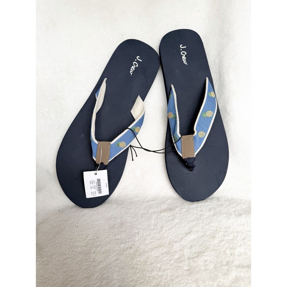 J.Crew Factory Women's 10M - Navy Pineapple Embroidered Canvas Flip Flops